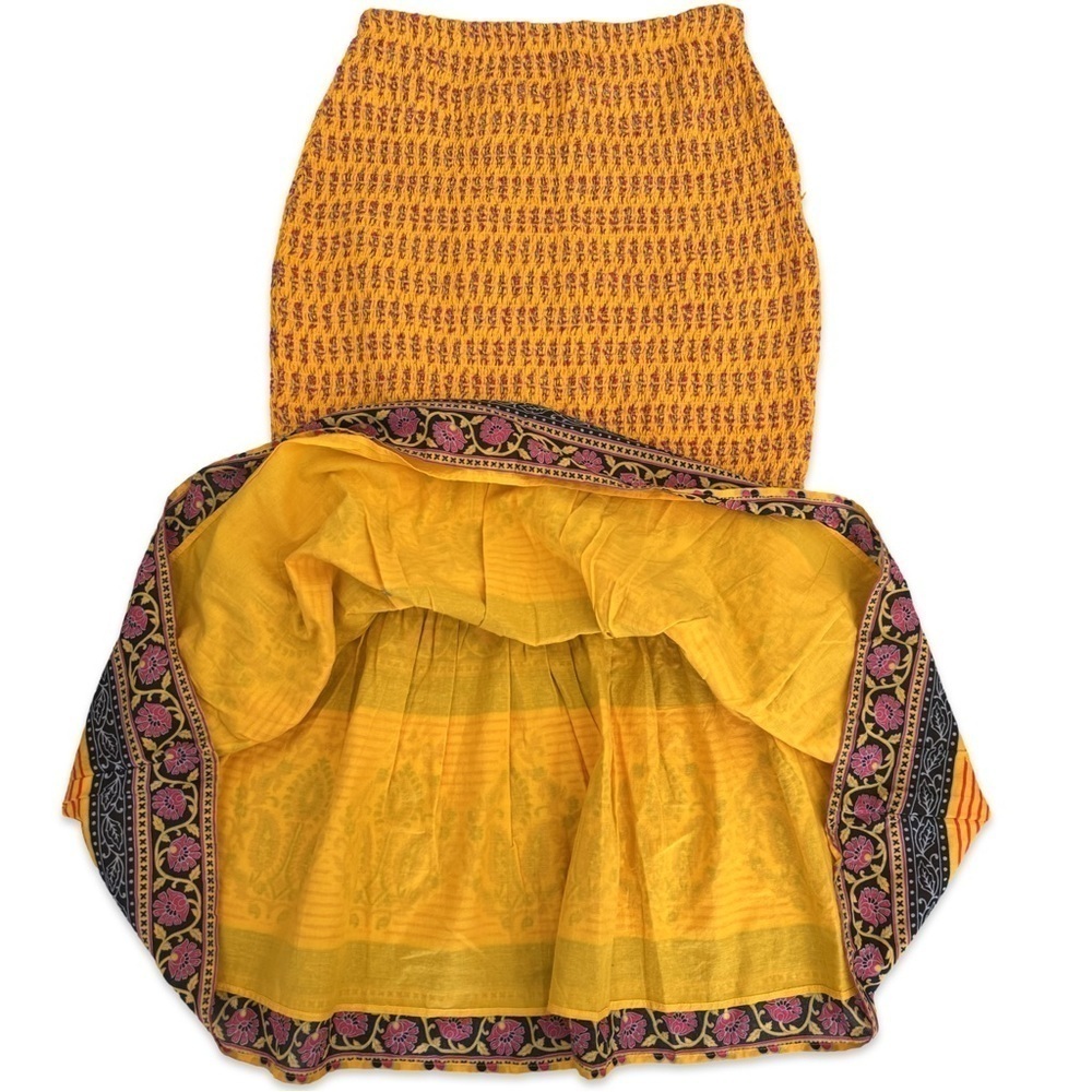 J.Crew Smocked Midi Skirt Yellow Floral Boho Flounce Hem Size 4 NWT - Picture 6 of 10